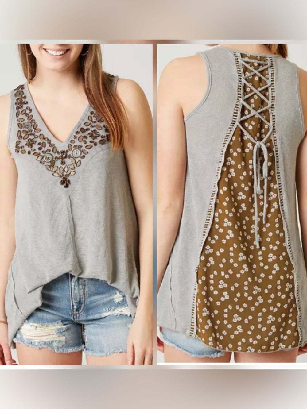 Gimmicks by Buckle Boho Trapeze
Tank Top Lace Up Back XL